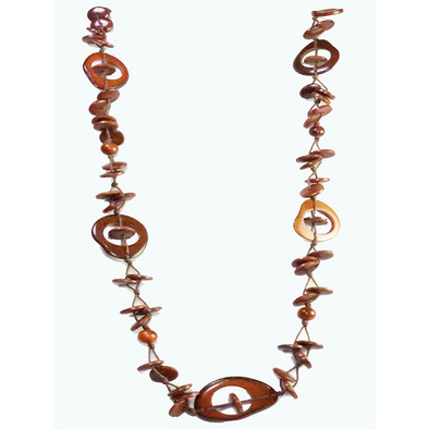 Brown Organic TAGUA Bib Necklace - Beads Chained, Mid-Century Modern - Marina - Artisan Elegant