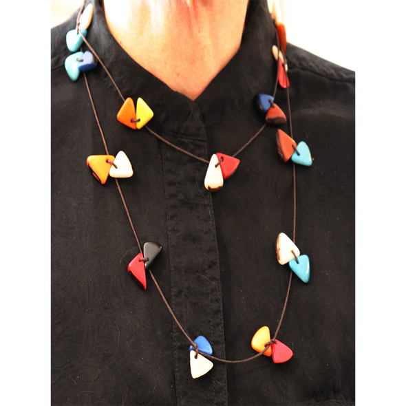 Multi-Color Organic TAGUA Necklace - butterfly slides, Mid-Century Modern - Moira - Artisan Elegant