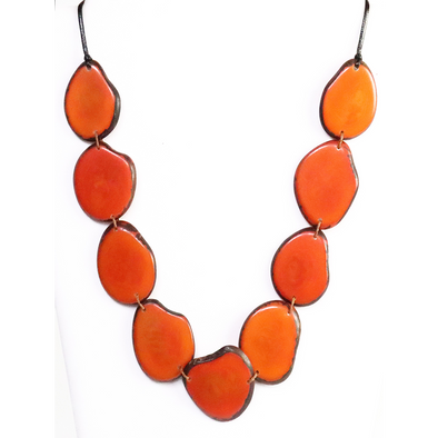 Orange Organic TAGUA Bib Necklace, Single Strand - Mid-Century Modern - La Solita - Artisan Elegant