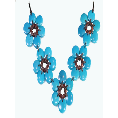 Turquoise Organic TAGUA Necklace, Mid-Century Modern - Daisy Five - Artisan Elegant