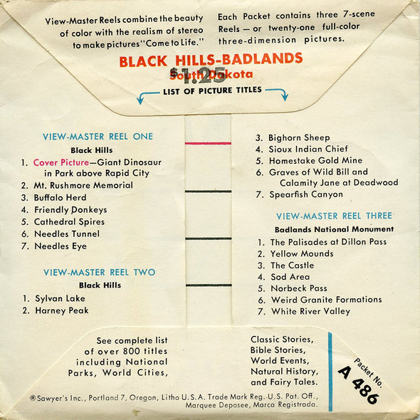 Black Hills & Badlands - South Dakota -ViewMaster 3 Reel Packet - 1950s views - vintage (A486)
