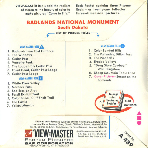 ViewMaster - Badlands National Monument - A489 - Vintage - 3 Reel Packet - 1960s views