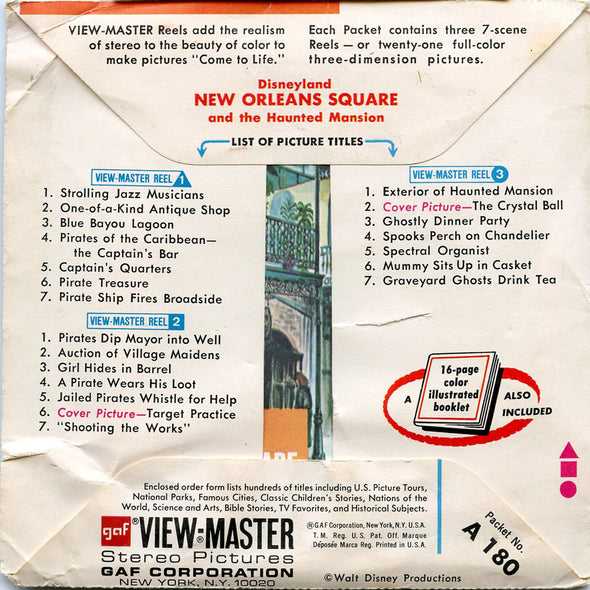 View Master - New Orleans Square and the Hunted Mansion- Disneyland - Vintage - 3 Reel Packet - 1960s views - A180