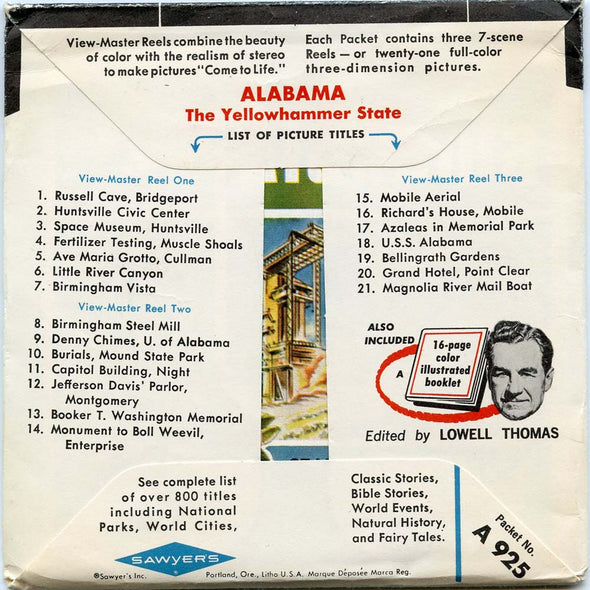 ViewMaster Alabama - Map Series -  A925 - Vintage  - 3 Reel Packet - 1960s Views