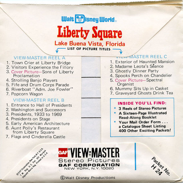 View Master - Liberty Square - Walt Disney World - Vintage -  3 Reel Packet - 1970s Views - H24