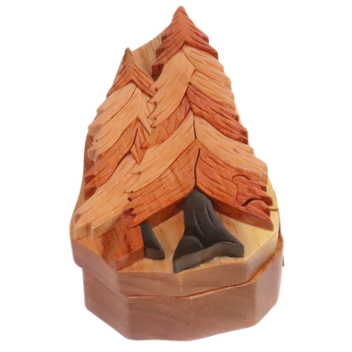 Pine Tree Natural Exotic Wooden Puzzle Box, 6.5" x 3" x 2" Sliding Wooden Key Lock, Sliding Cover