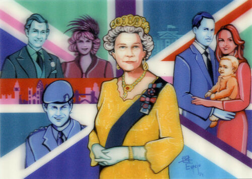 QUEEN ELIZABETH II - by Juan Carlos Espejo - 3D Postcard Lenticular Greeting Card - NEW