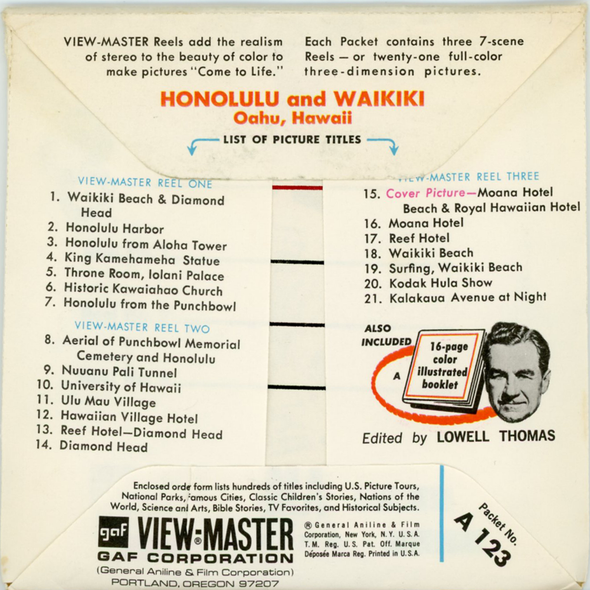 ViewMaster - Honolulu - Waikiki - A123 - Vintage  - 3 Reel Packet - 1960s views