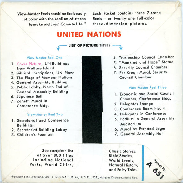 ViewMaster - United Nations - A651 -  Vintage -3 Reel Packet - 1950s views