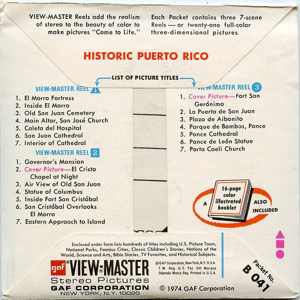 ViewMaster - Historic Puerto Rico - B041 -  Vintage - 3 Reel Packet - 1970s Views
