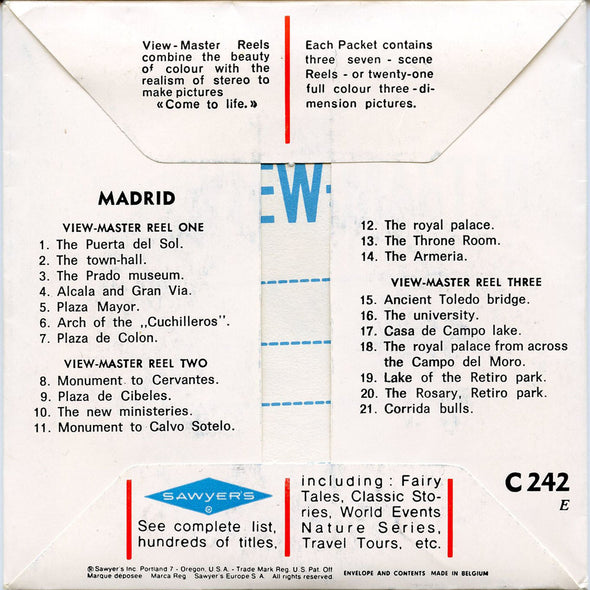 ViewMaster - Madrid -  C242 - Vintage - 3 Reel  Packet - 1960s views