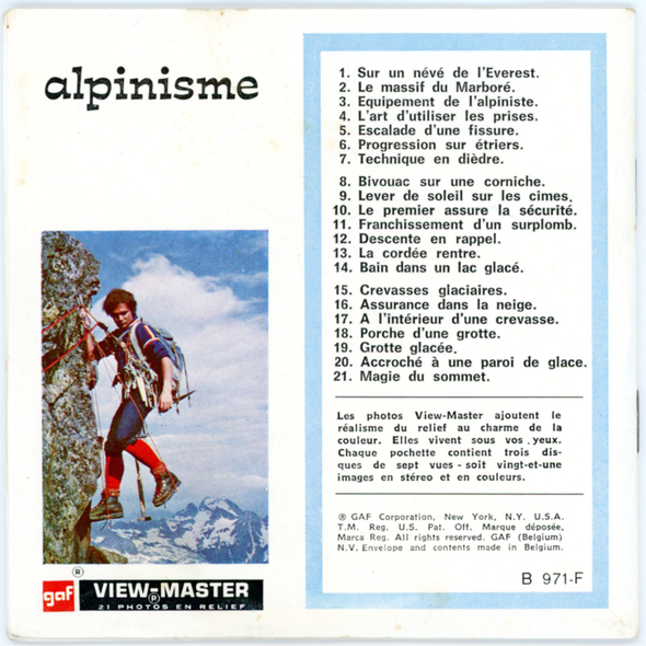 ViewMaster Alpinisme - B971F - Vintage Classic  -3 Reel Packet - 1970s Views