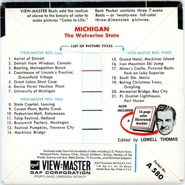 ViewMaster - Michigan - Map Series - A580 - Vintage - 3 Reel Packet - 1960s views