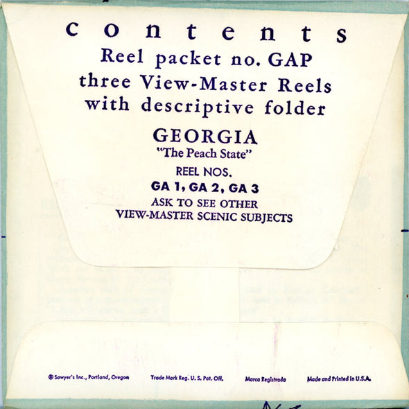 ViewMaster - Georgia - 1st Series - Vintage - 3 Reel Packet - 1950s views