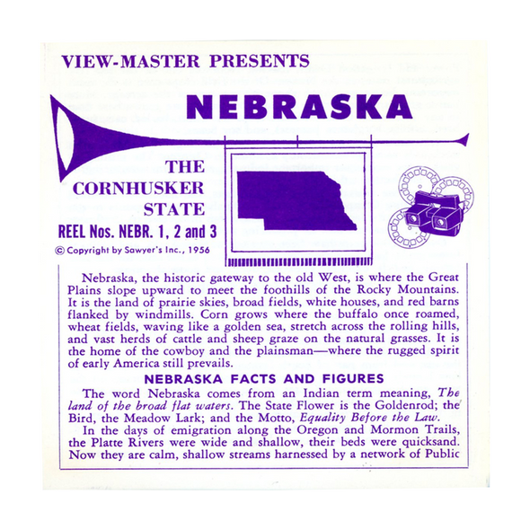 ViewMaster  - Nebraska -  Vacationland Series - Vintage - 3 Reel Packet - 1950s views