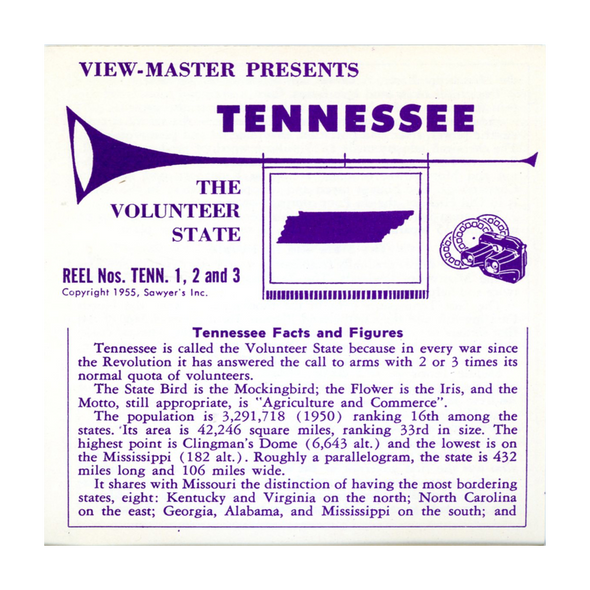ViewMaster - Tennessee - State - Vacationland Series - Vintage - 3 Reel Packet - 1950s views