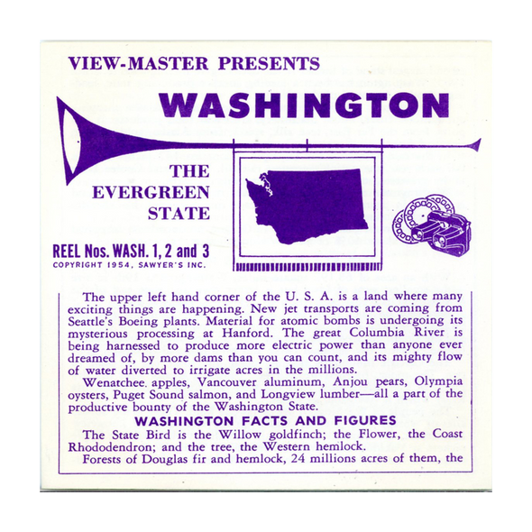 ViewMaster - Washington - Vacationland Series - Vintage -  3 Reel Packet - 1950s views