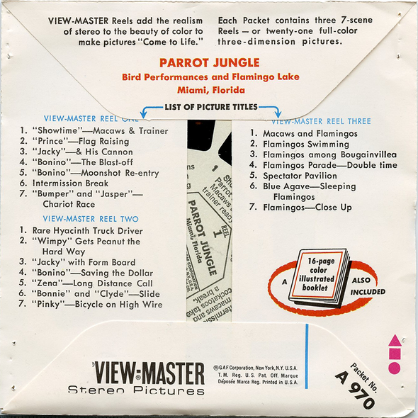 ViewMaster - Parrot Jungle Packet No. 2 - Bird Performance  - A970 -  Vintage - 3 Reel Packet - 1970s views