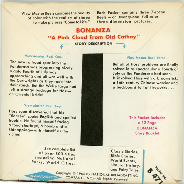 ViewMaster - Bonanza - B471 - Vintage Classic - 3 Reel Packet - 1960s views
