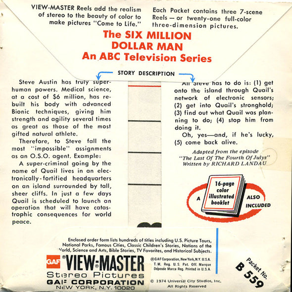 The Six Million Dollar Man - B559 - Vintage Classic View-Master  - 3 Reel Packet - 1970s views