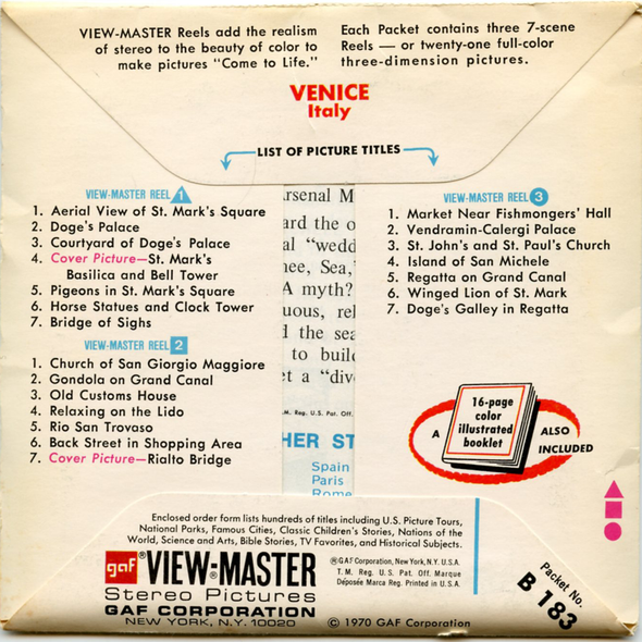 ViewMaster VENICE - B183 - Vintage 3 Reel Set - 1970s views