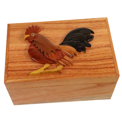 Rooster Wooden Box, 6" x 4" x 3" - Perfect for stash box and Keepsake Box for Gift, Jewelry