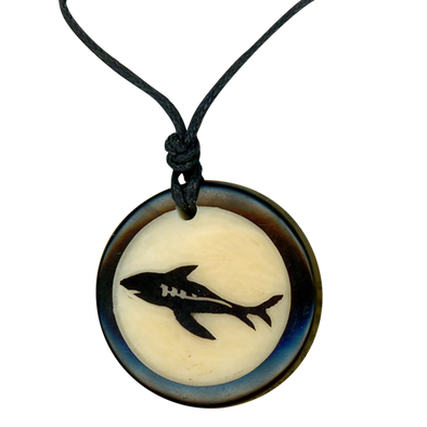 TINY SHARK - Pendant Tagua Medallion - Vegan, Organic - Native Design - Hand Made by women in Ecuador - Fair Trade - NEW