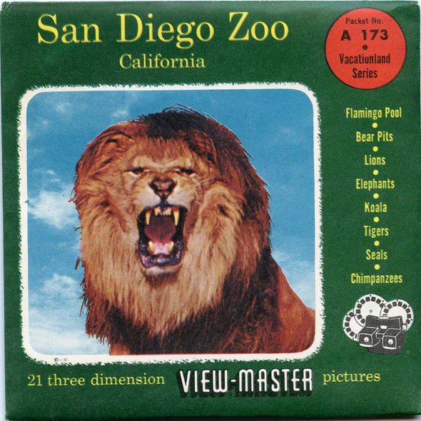 San Diego Zoo - A173 - Vintage Classic View-Master - 3 Reel Packet - 1950s views