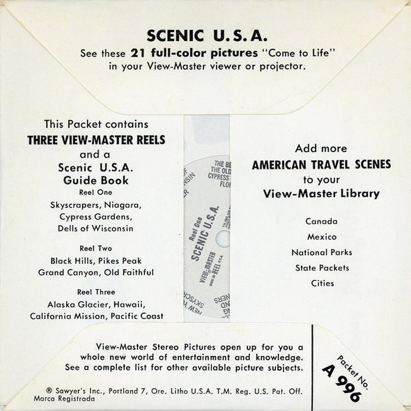 ViewMaster - Scenic U.S.A.  - A996 - Vintage - 3 Reel Packet - 1960s views - Souvenir Pack.