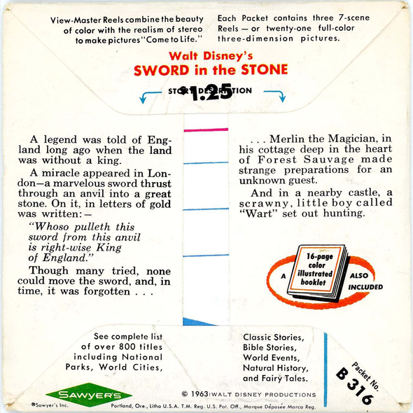 Sword in the Stone - B316 - Vintage Classic View- Master - 3 Reel Packet - 1960s Views
