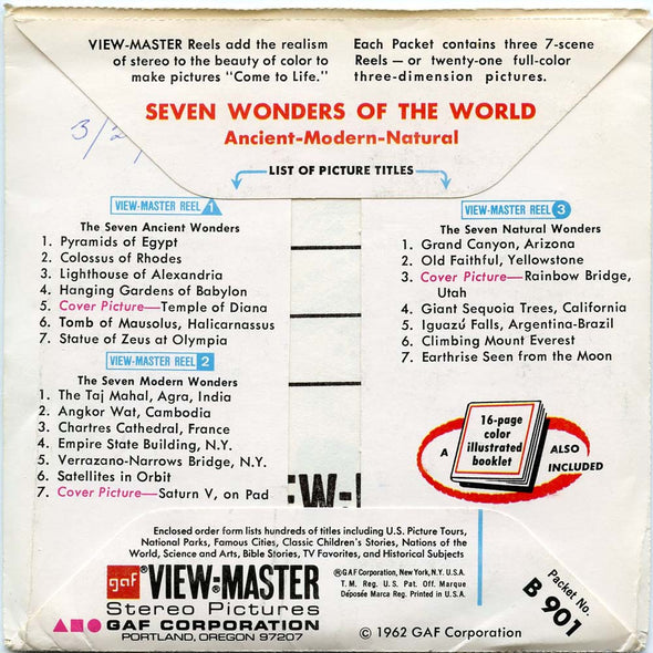 Seven Wonders of the World - B901- Vintage Classic View-Master 3 Reel Packet - 1960s views