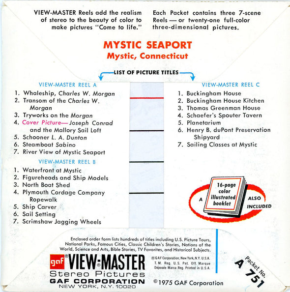 ViewMaster - Mystic Seaport - A751 -  Vintage - 3 Reel Packet - 1970s Views